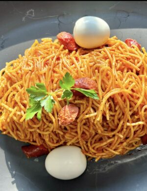 Haitian Style Spaghetti and Hotdogs